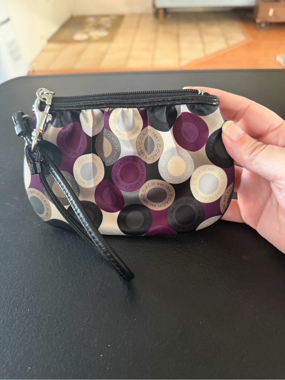 Coach Circular Signature Wristlet in Purple, Black & Cream